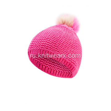 Вязаная зимняя шапка с разноцветными помпонами для девочек